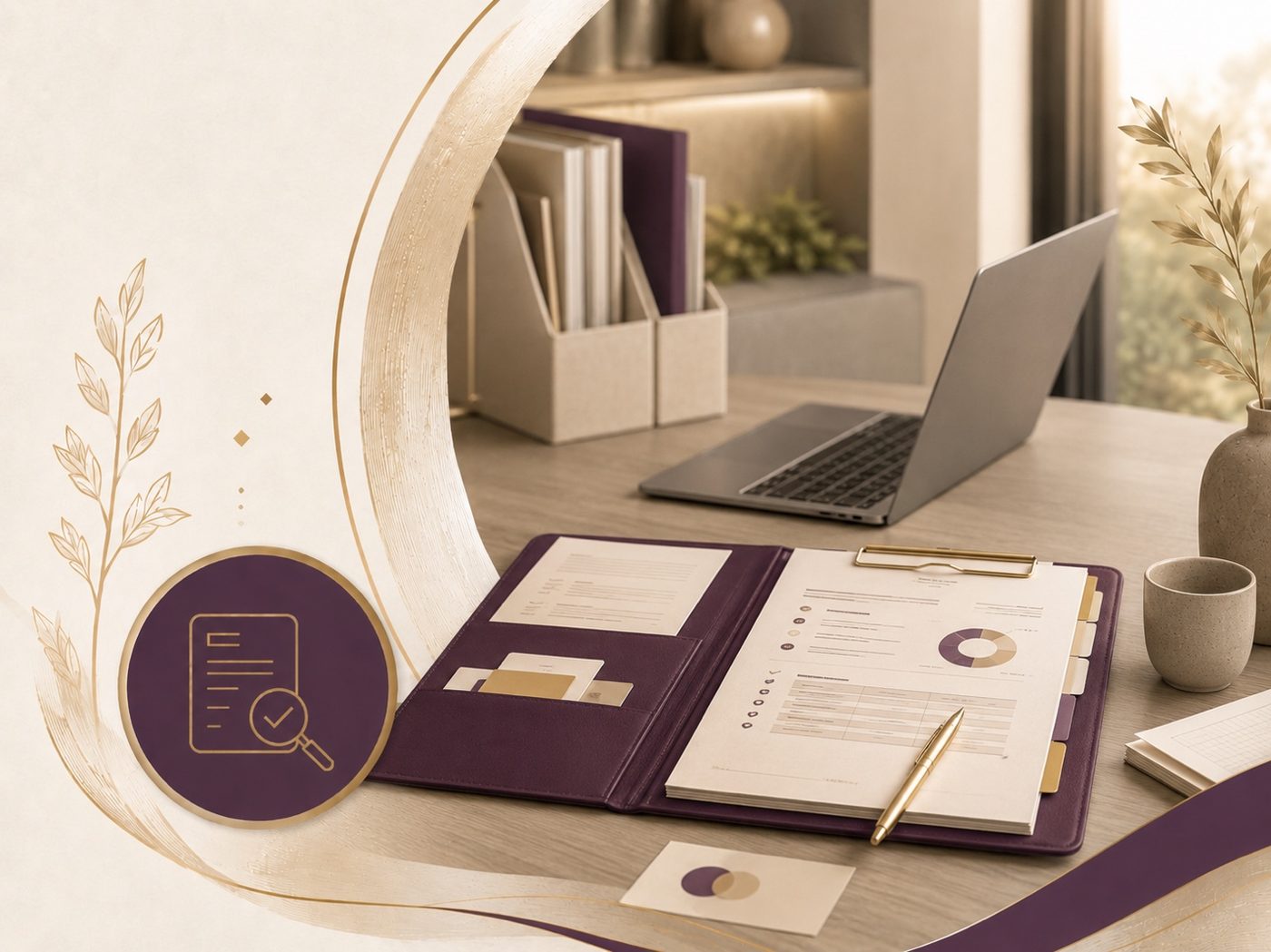 Educational Function Consultation track art: a plum document folio with review checklists