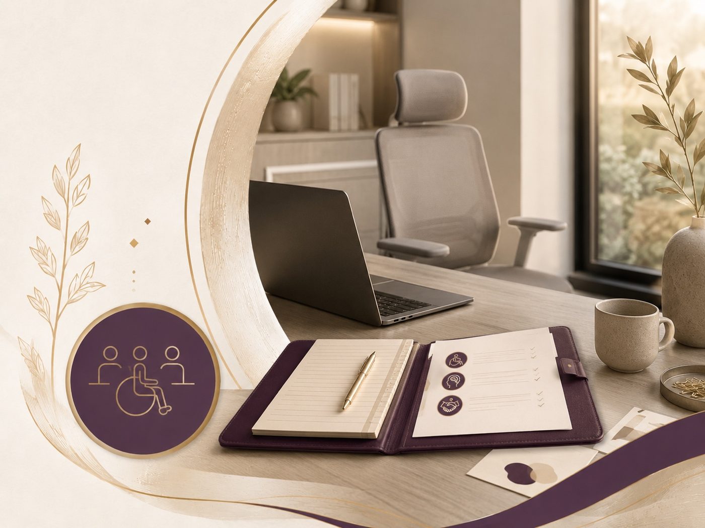 Leave-to-Return and Stay-Engaged Planning track art: a return-planning notebook and accessible workspace